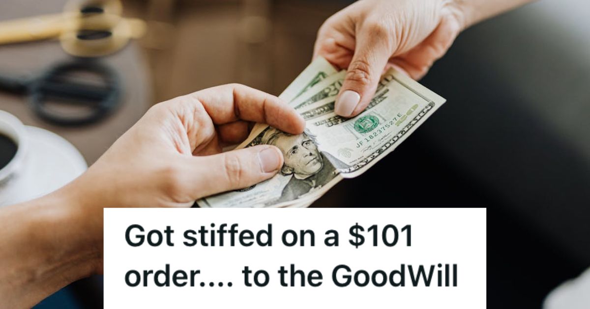 Person handing a few 20-dollar bills to another person