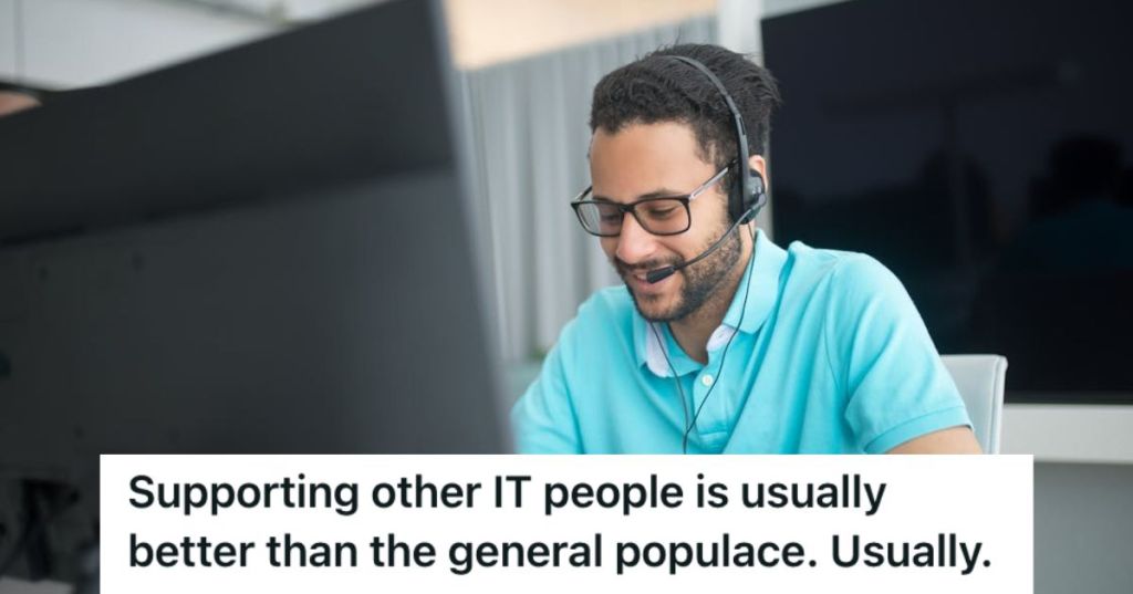 Tech support officer wearing a headset and working in front of computer