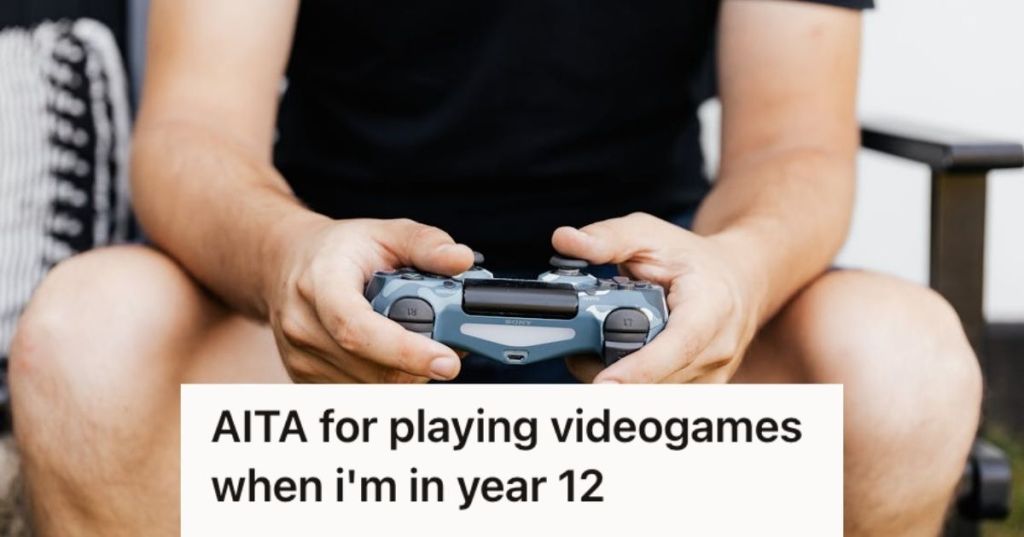 Man holding a console controller and playing video games