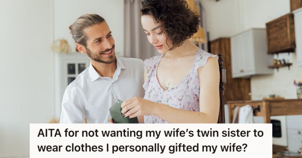 Woman opening gift that the man gave her