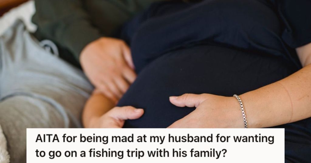 Pregnant woman touching her belly and sitting close to her husband