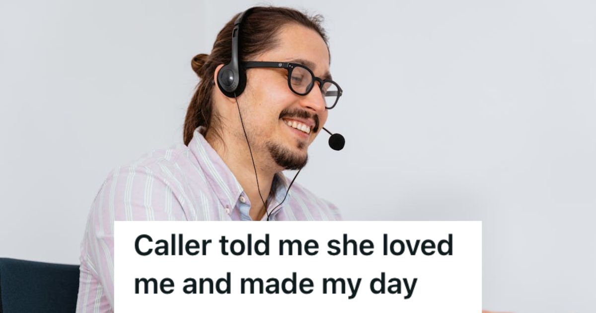 Call center employee smiling while on a call