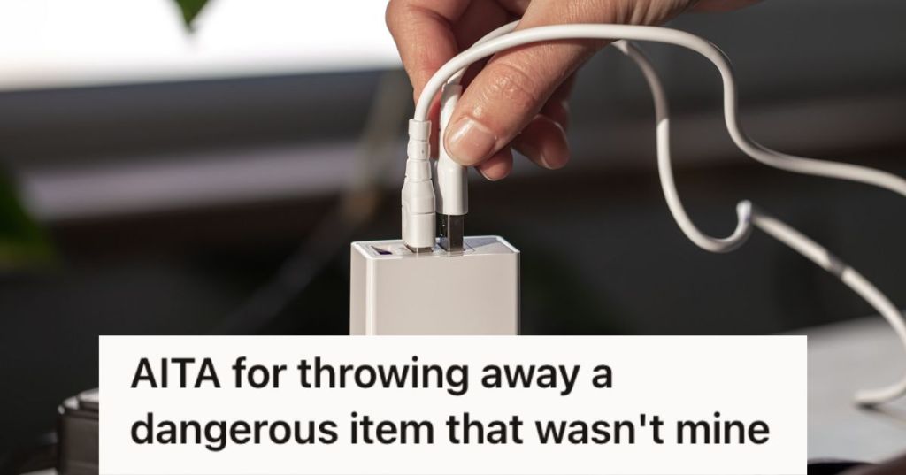 Person plugging a phone charger on an extension cord