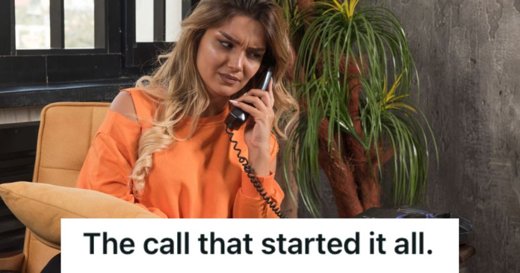 Annoyed woman talking on the landline telephone