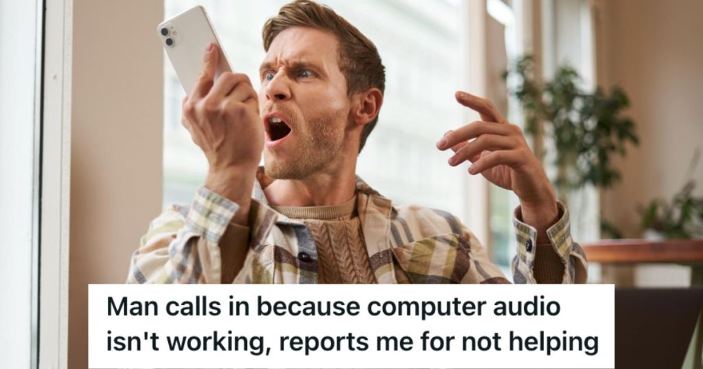 An angry man talking on the phone