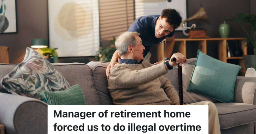 young man helping older man at retirement home