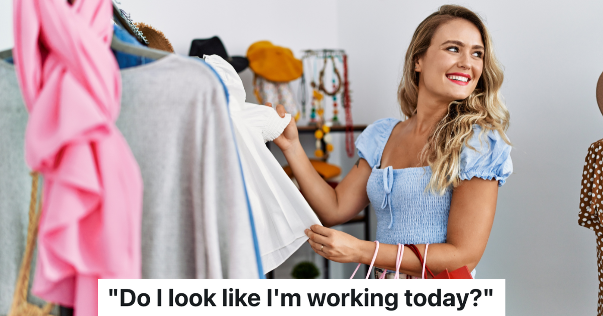 smiling young woman shopping for clothes at a retail store
