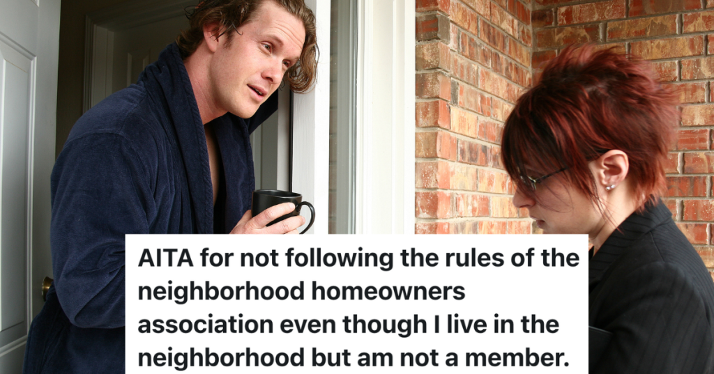 woman pestering man at his door