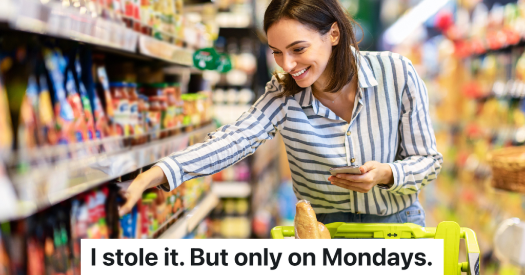 smiling woman grocery shopping