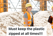 Construction Worker Leaves Protective Plastic Sheets Unzipped To Make It Easier To Walk Through, Put The Contractor Insists That He Needs To Zip It Up