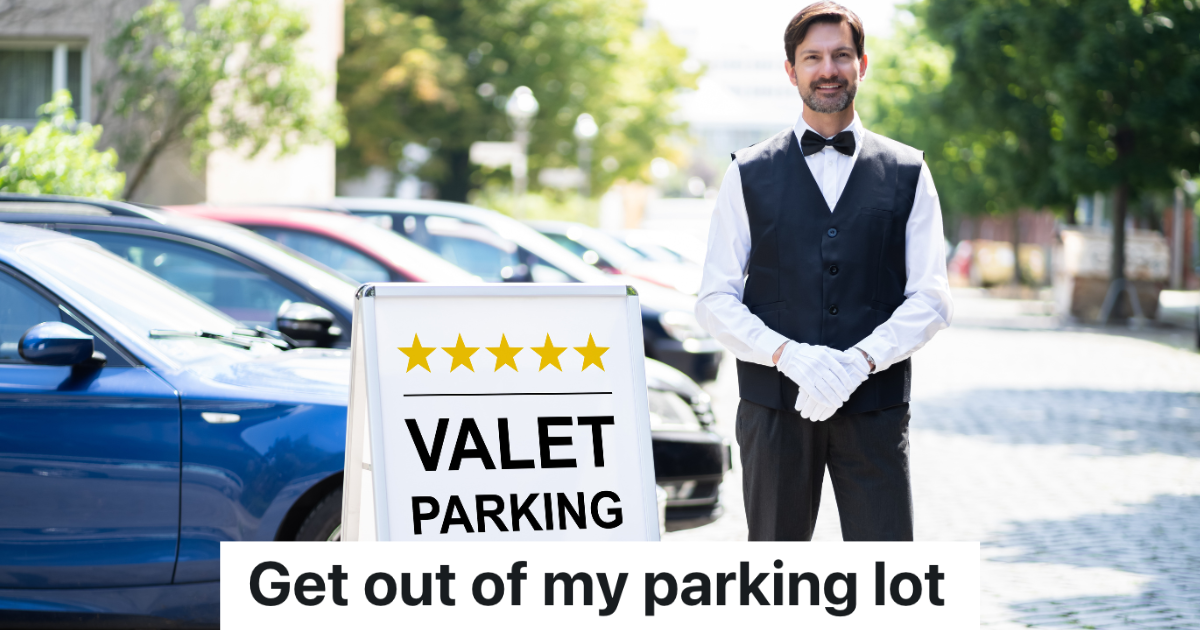 man standing next to sign that reads "valet parking"