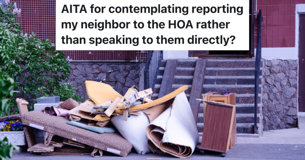 pile of broken furniture in front of house