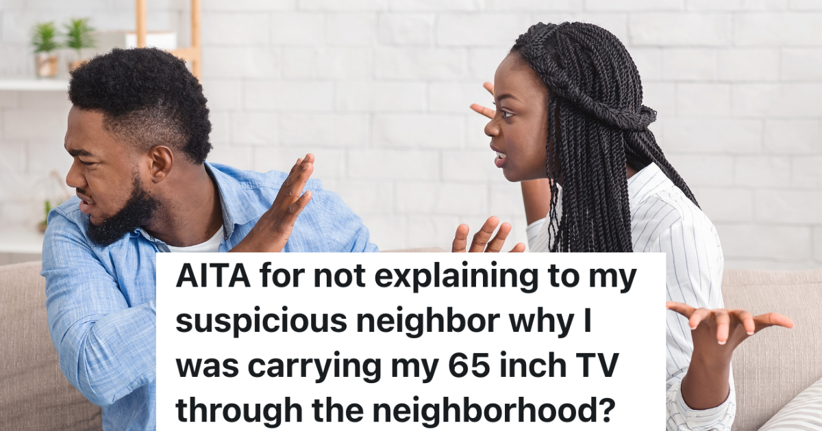 Man Carries Large TV Back To His House After A Family Event, But One Of His Neighbors Seems To Think He Was Stealing It man turning away from his wife while she yells at him