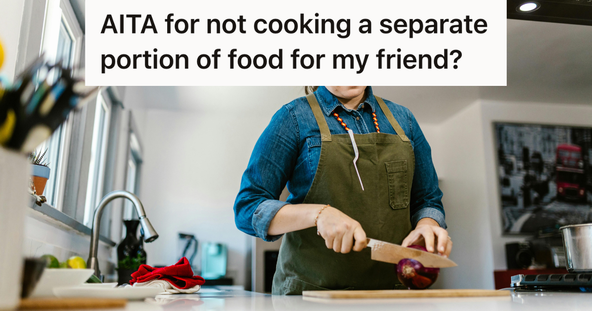 woman in green apron chopping a red onion