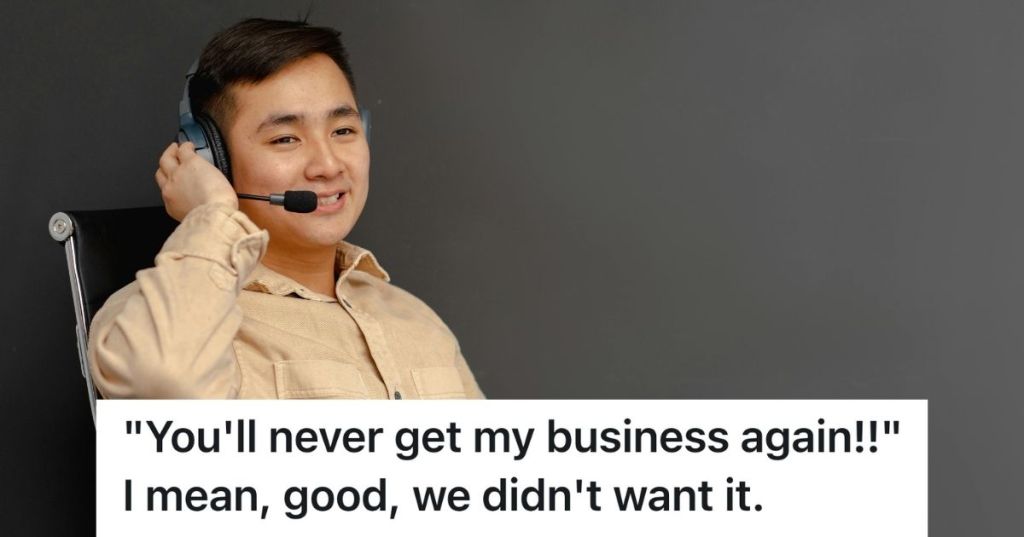Man smiling while talking on headset