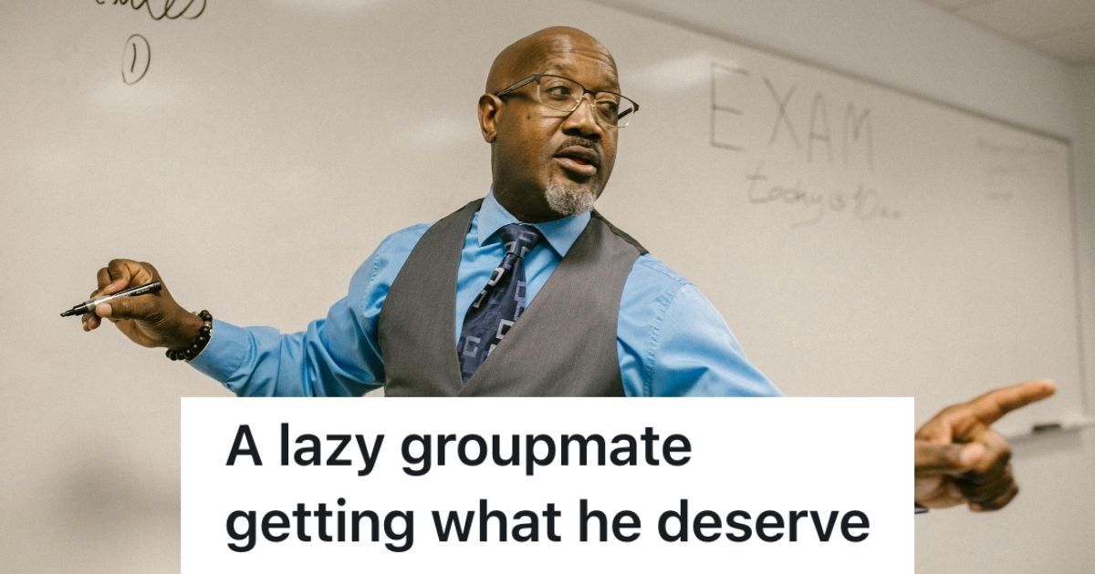 Lecturer writing on board and talking to class