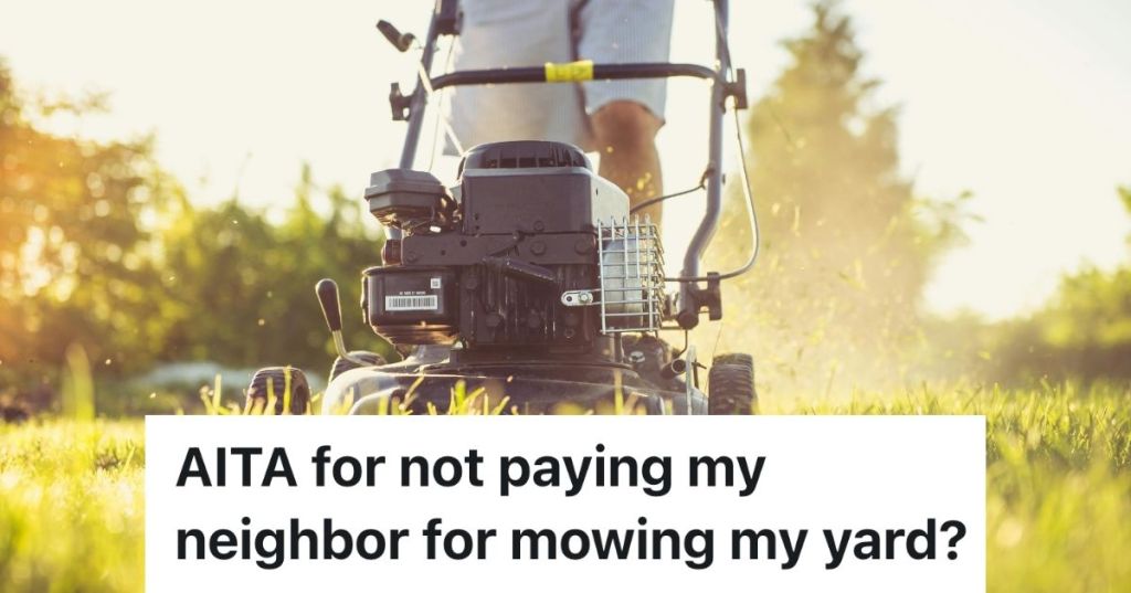 Person mowing lawn on sunny day