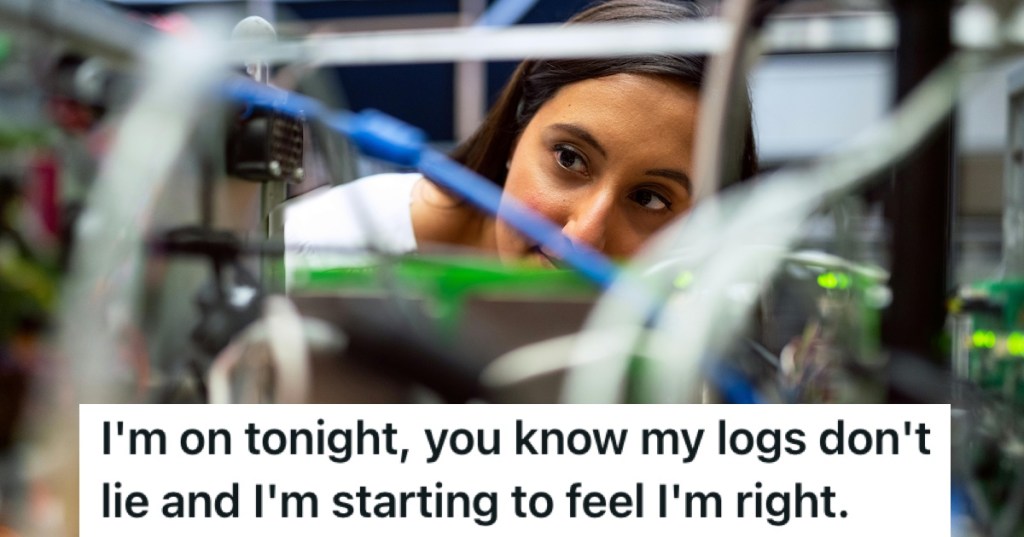 A woman looking at computer wires
