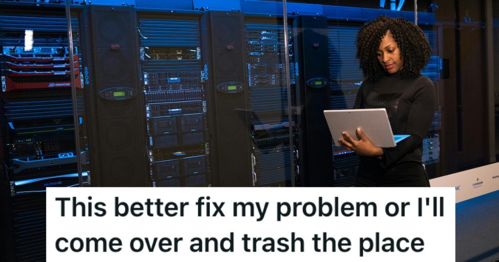 A tech worker beside server racks