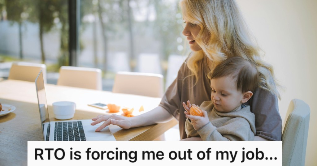 Woman working with a baby on her lap