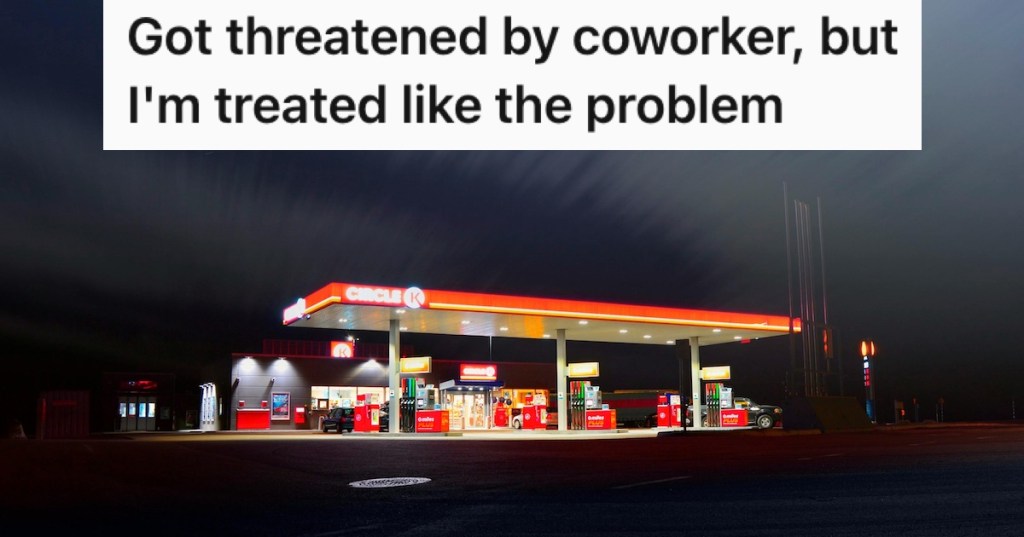 A gas station at night