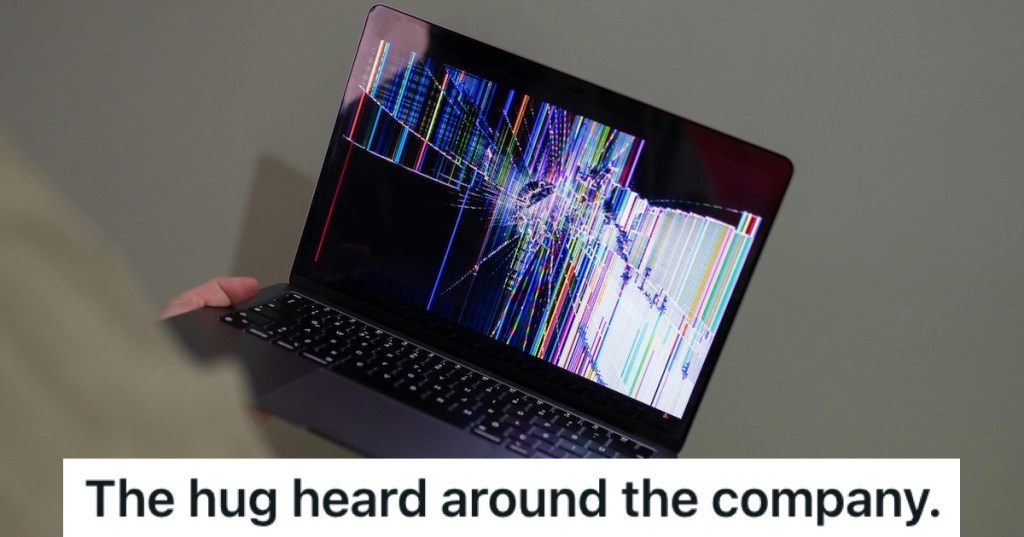 A broken laptop screen