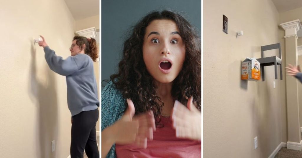 Woman sticking things to the wall