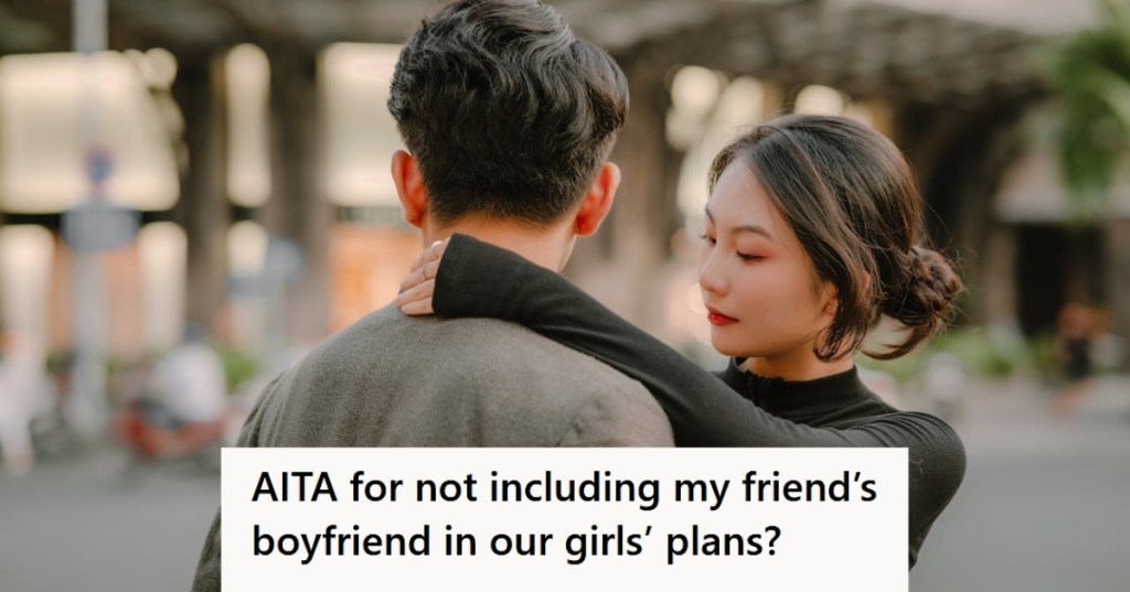 Woman hugging her boyfriend outside