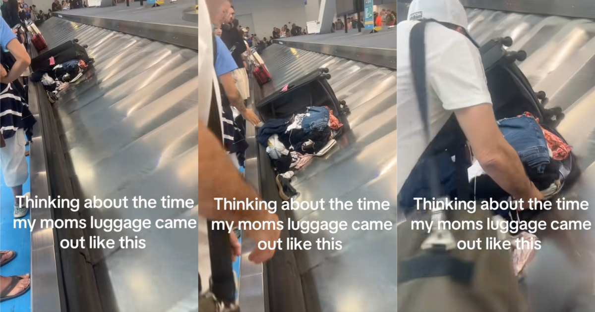 A Travelers Belongings Came Out Strewn All Over A Baggage Conveyer Belt After A Flight baggage on a conveyor belt