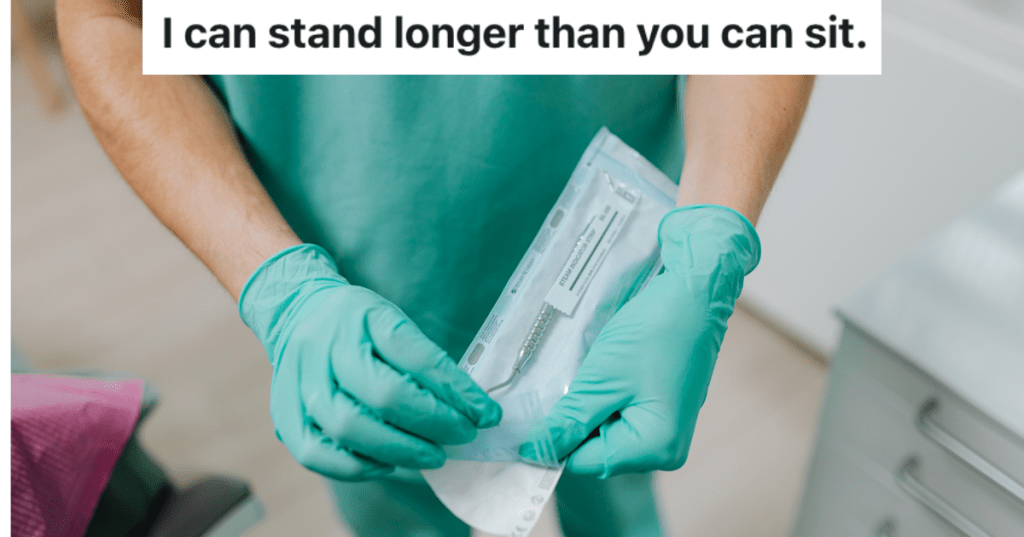 Person in gloves and scrubs opening steril packaging