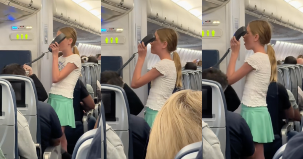 girl singing on a plane