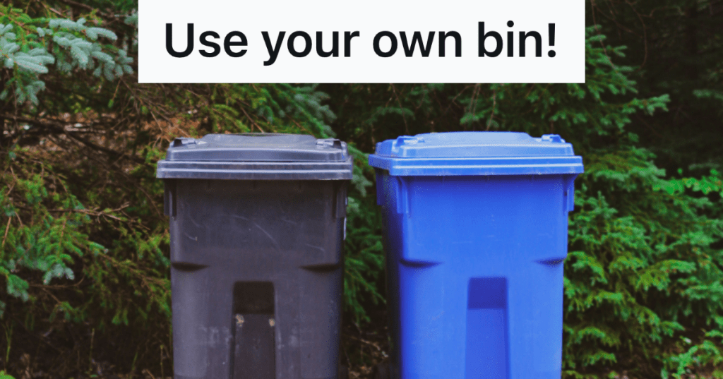 blue and black trash bin