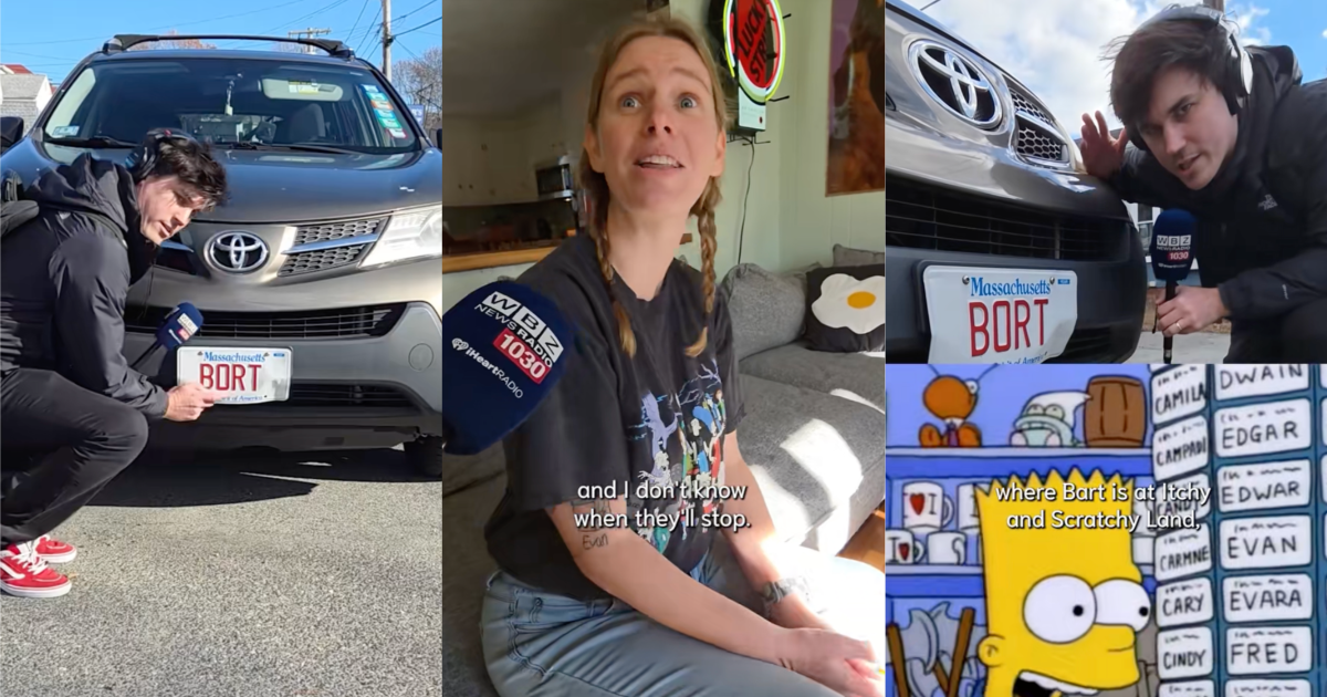 woman with a funny license plate