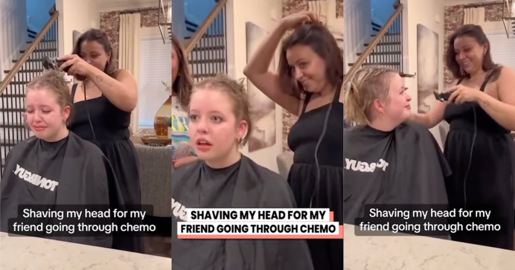 woman shaving her head