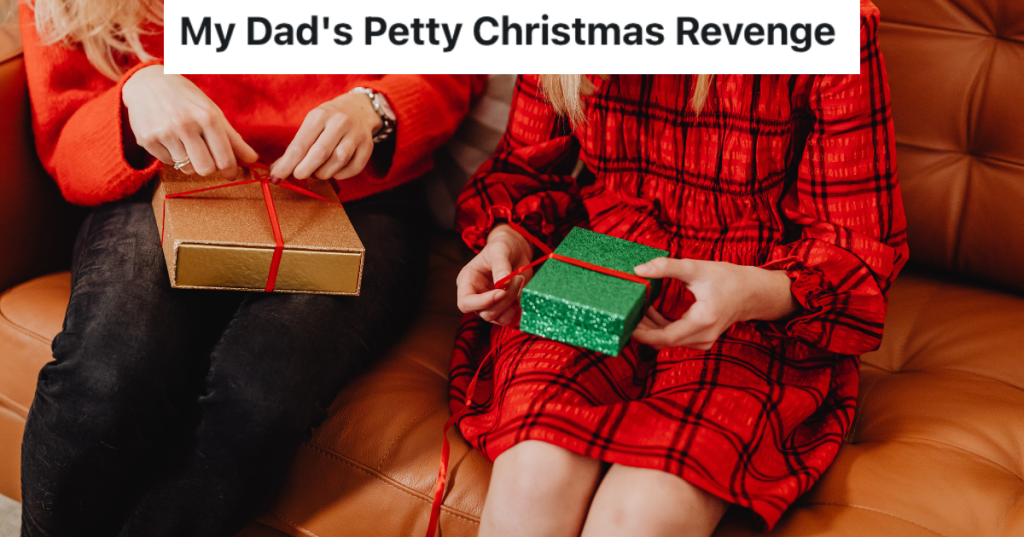 Two people opening Christmas presents