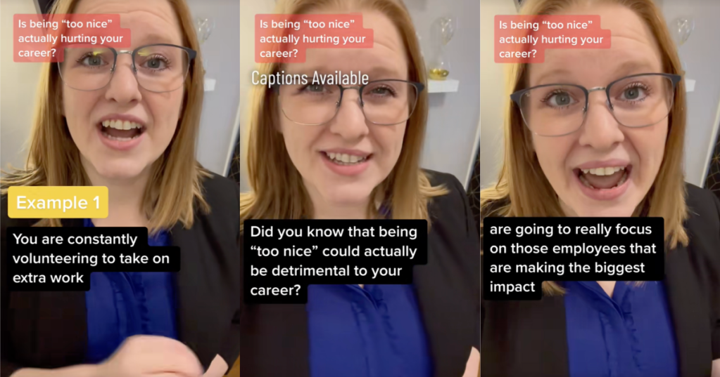 woman talking about working