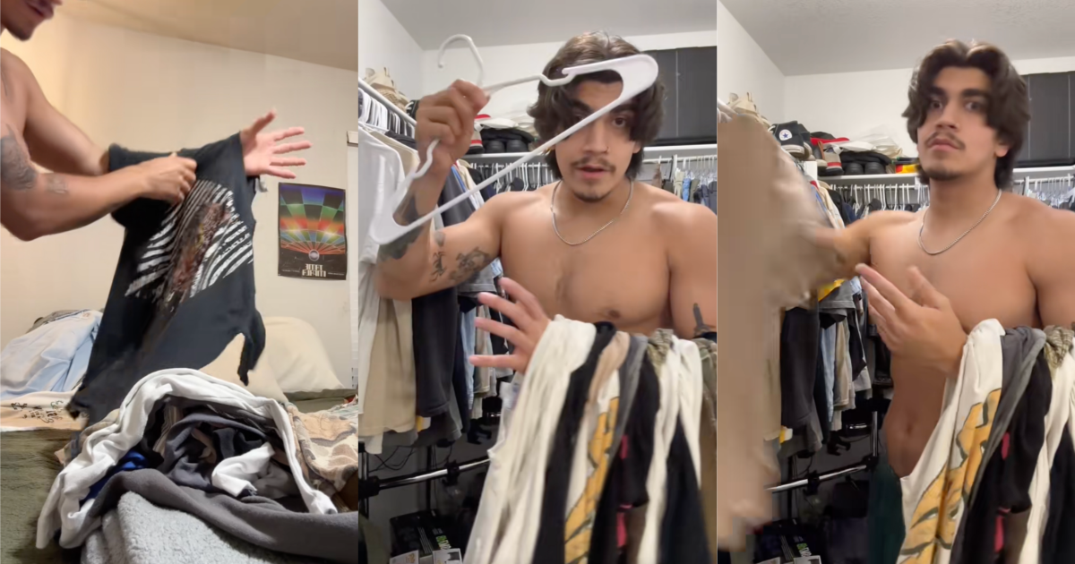 man folding some laundry