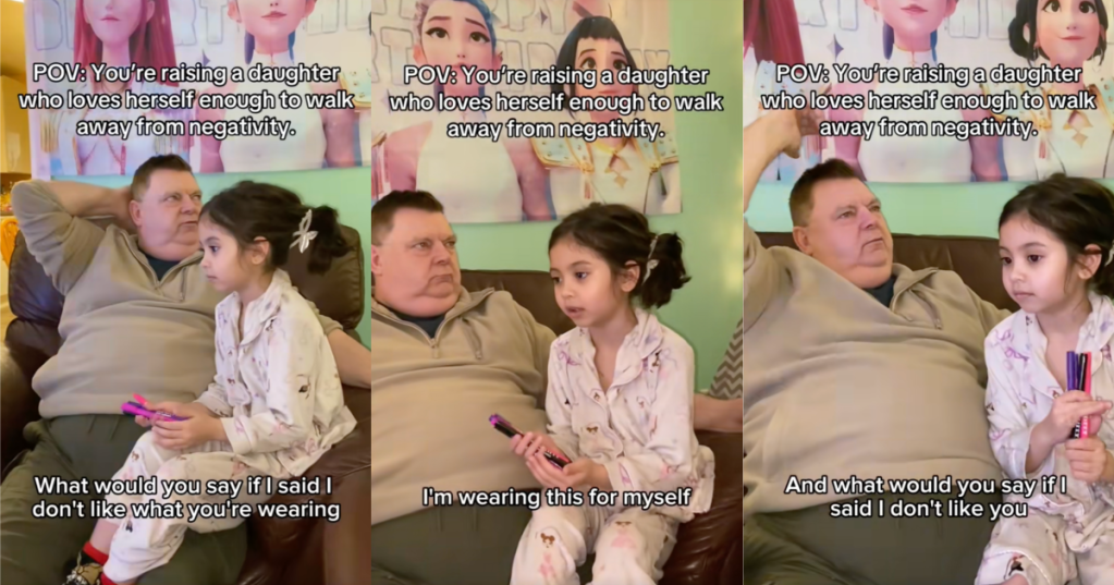 man talking to his daughter