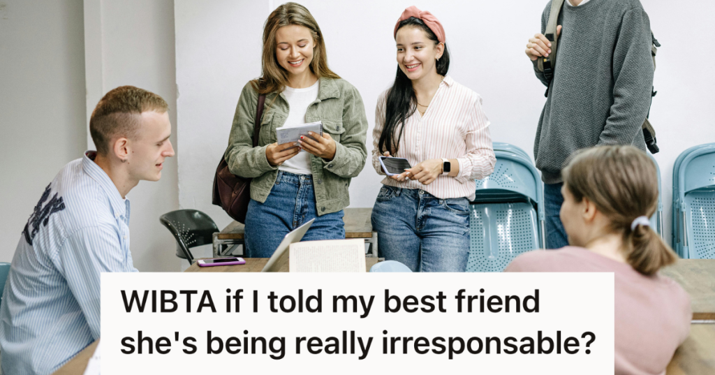 college students standing around talking