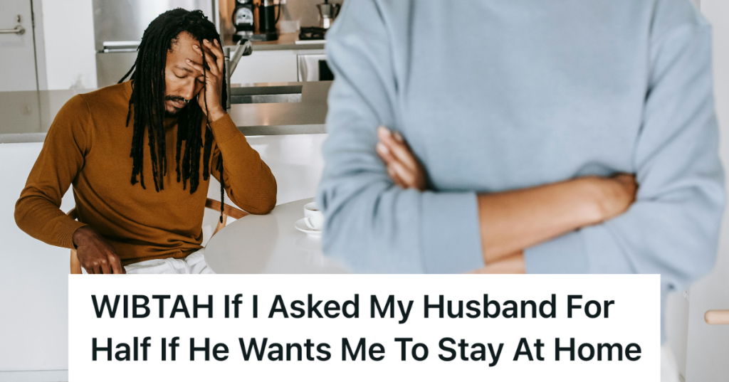 man at table with woman crossing arms