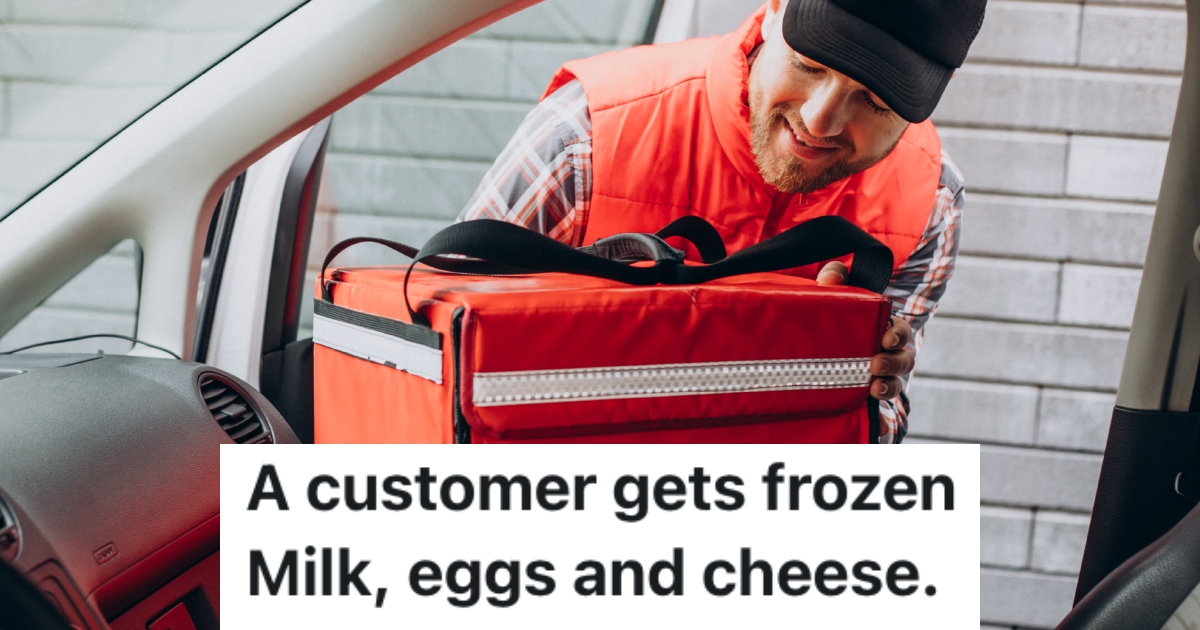 A Delivery Drivers Customer Demanded Their Food Items Be A Certain Temperature, So They Delivered Them All Frozen man with frozen food