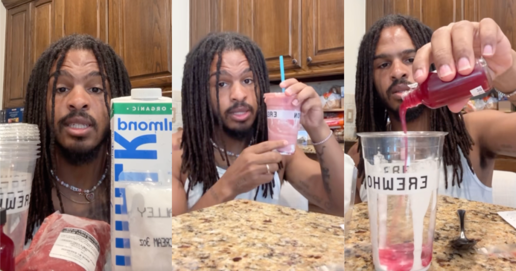 man making a smoothie