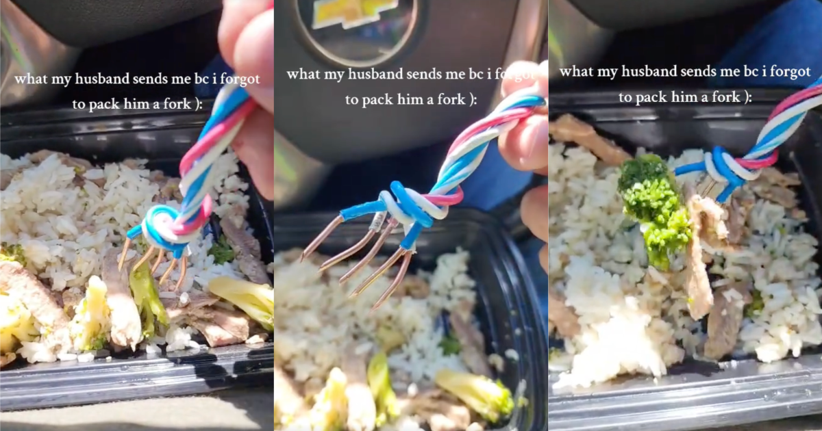 man with a homemade fork