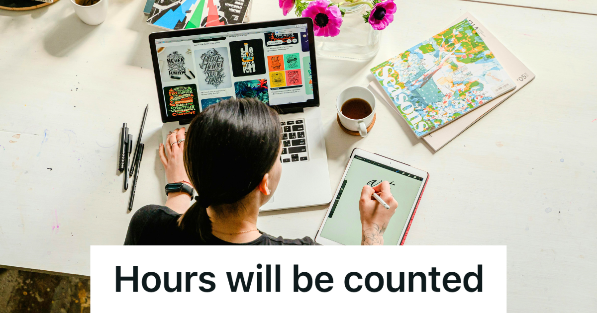 Overworked Contract Designer Was Reported To HR For Arriving Late, So She Started Billing Every Overtime Minute And Walked Away For A Better Job graphic designer working at her computer