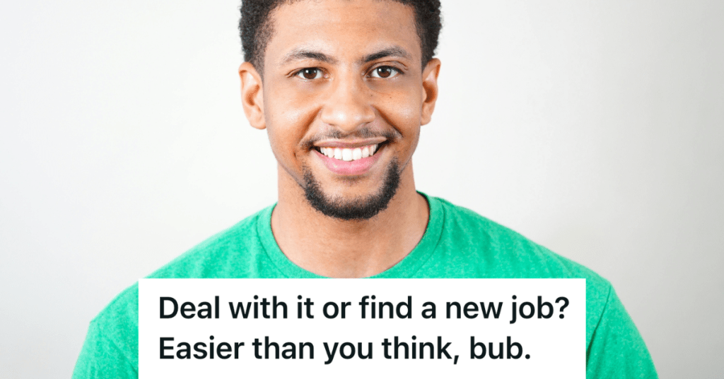 happy man in green shirt