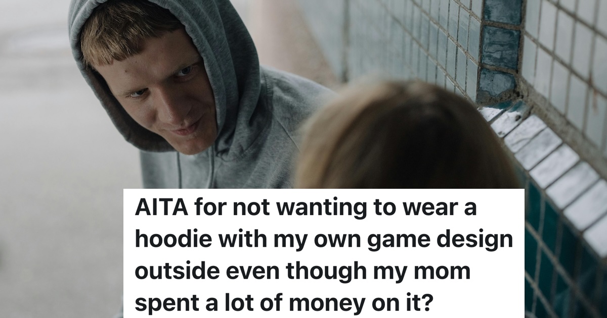 male looking at female wearing a hoodie