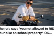 Teacher Was Told He Couldn’t Ride His Motorcycle On School Property, So They Walked Their Bike And Inspired Students To Do The Same With Their Scooters