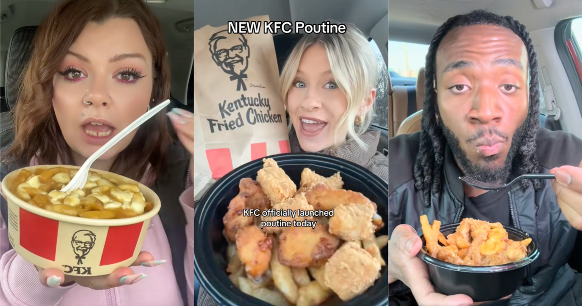 people eating kfc poutine