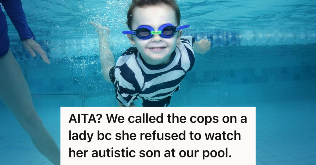 kid swimming in pool with blue goggles
