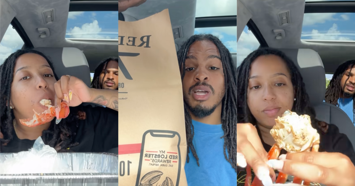 A Pregnant Woman Ate And Reviewed A Seafood Boil From Red Lobster couple eating some seafood